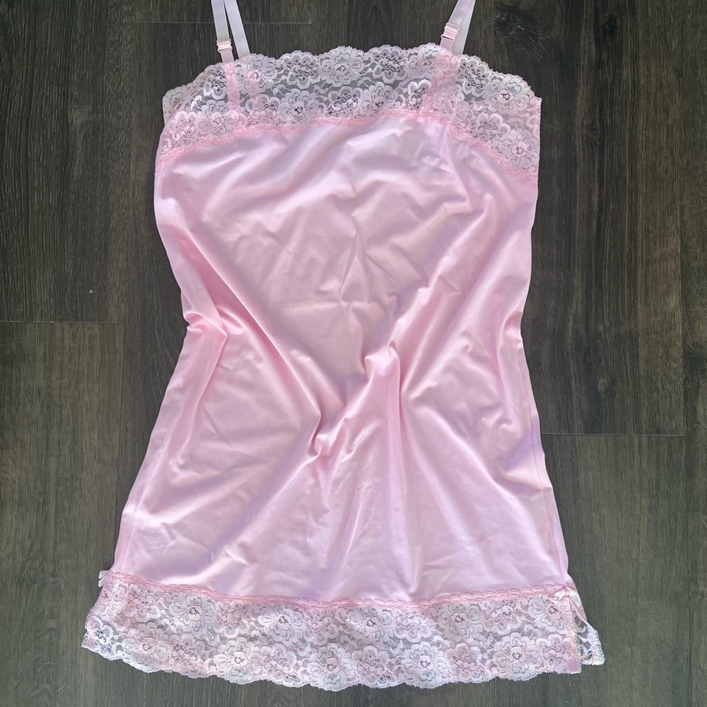 Vintage pink lace trim slip dressed